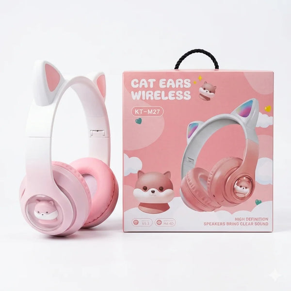 Cat Ears Wireless Bluetooth Headphones (KT-M27) – Cute LED Design, HD Sound