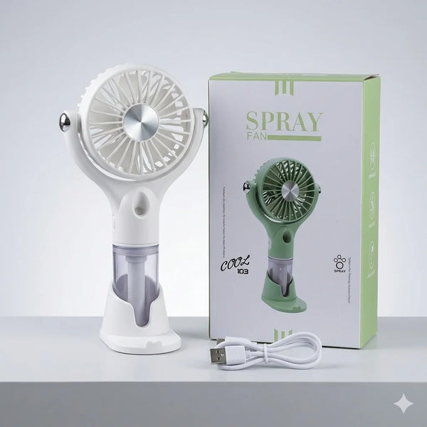 Portable Spray Fan with Water Mist – USB Rechargeable Handheld Cooling Fan (Mini Air Cooler)