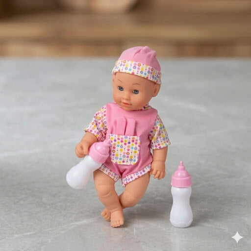 Ruby Baby Doll with Bottle – Interactive Play Doll (Pink Outfit)