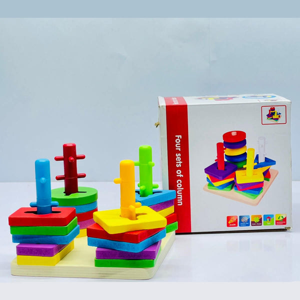 Montessori Wooden Shape Sorting & Stacking Toy – Color Recognition Puzzle for Toddlers