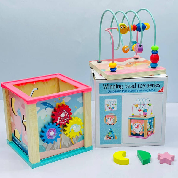 Wooden Activity Cube for Kids | Bead Maze, Gears & Shape Sorter Multi-Activity Toy 📄 Description