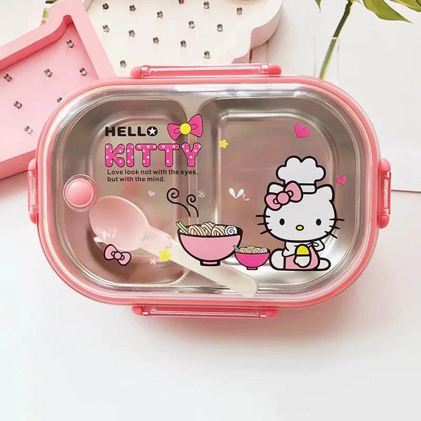 Kids Cartoon Stainless Steel Compartment Lunch Box With Spoon