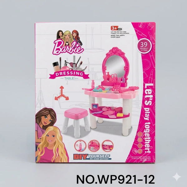 Kids Pink Dressing Table Playset with Mirror & Stool – 39-Piece Vanity Toy Set