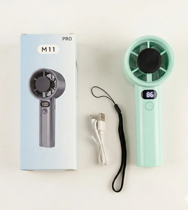 Portable Handheld Turbo Fan M11 Pro – Rechargeable Mini Cooling Fan with Digital Display