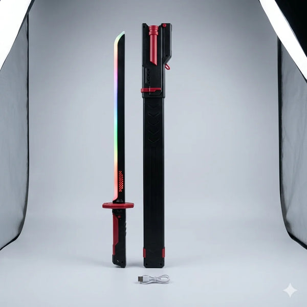 RGB Steam Spray Lightsaber Toy – Rechargeable LED Katana Sword for Kids