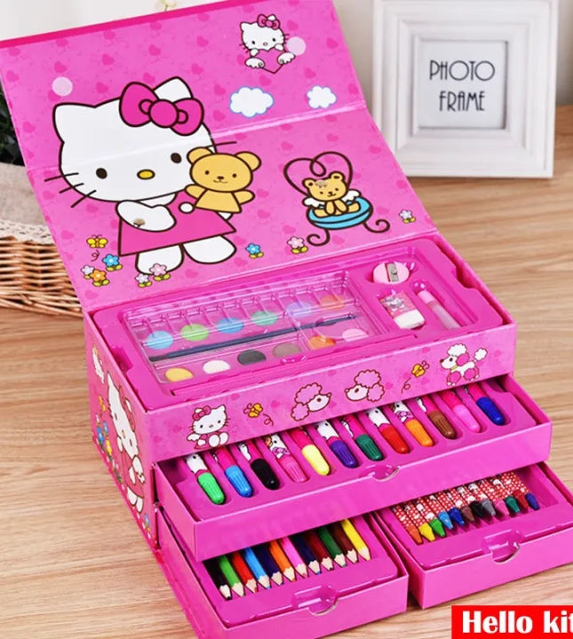 54 Piece Hello Kitty Kids Art Set – Drawing & Coloring Kit with Crayons, Markers, Colored Pencils & Watercolors