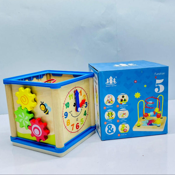 5-in-1 Wooden Activity Cube – Montessori Learning Toy for Toddlers