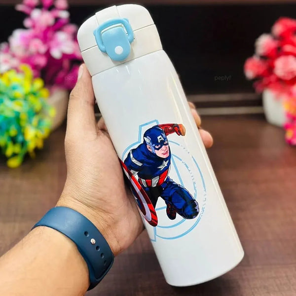 Kids Cartoon Stainless Steel Water Bottle with Straw – Frozen, Cars, Spider-Man & Captain America Designs