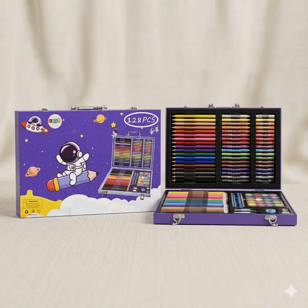 128 Piece Kids Art & Drawing Kit – Complete Coloring Set with Case for Children