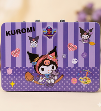 Kuromi-themed product with purple and white striped design on a blurred background