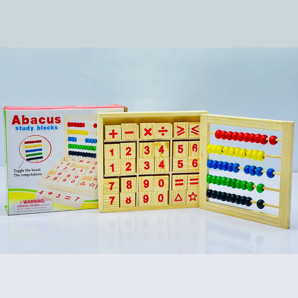 Wooden Abacus Study Blocks – Math Learning Toy with Numbers & Symbols for Kids
