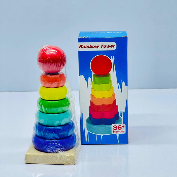 Rainbow Tower Wooden Stacking Toy – Color Sorting & Motor Skills Toy for Toddlers