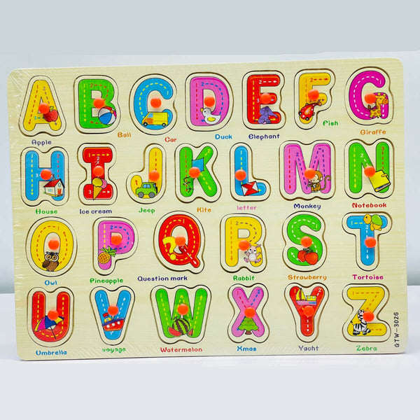 Wooden Alphabet Puzzle Board for Kids – A–Z Learning Toy with Pegs