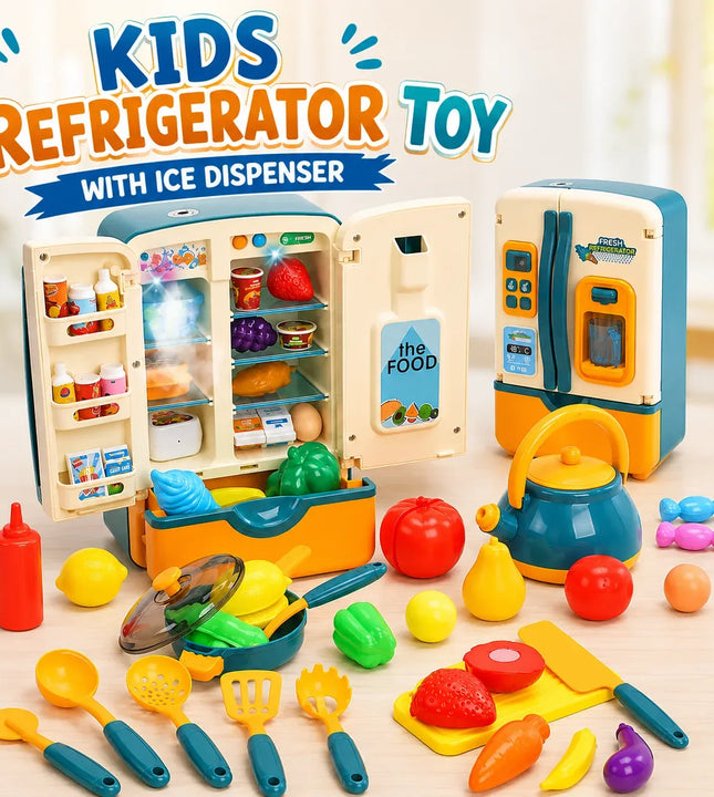 Multifunctional Kids Refrigerator Toy with Ice Dispenser